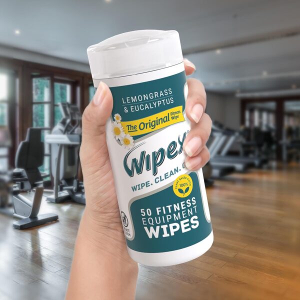 Wipex Fitness Equipment Wipes - Original Natural Plant Based Gym Wipes for Equipment, Clean Surfaces at Home or Gym, Use as a Yoga Mat Cleaner, Lemongrass, Eucalyptus & Vinegar, 50 Count (Pack of 1) - Image 8