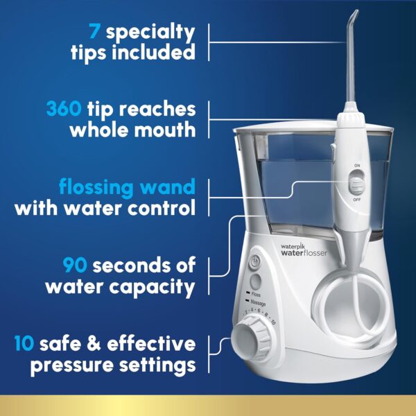 Waterpik Aquarius Water Flosser Professional For Teeth, Gums, Braces, Dental Care, Electric Power With 10 Settings, 7 Tips For Multiple Users And Needs, ADA Accepted, White WP-660, Packaging May Vary - Image 2