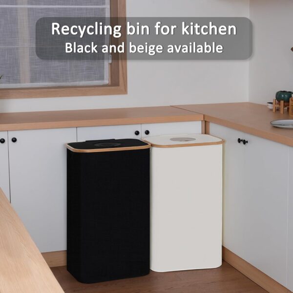 29 Gallon Recycling Bin for Kitchen, Indoor Home Recycle Bins with Lid, 110L Large Recycling bin with 2 Removeable Reusable Inner Bags, for Bottles Cans Glass Plastice Cartons(Beige) - Image 7