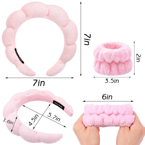 Zkptops Spa Headband for Washing Face Wristband Sponge Makeup Skincare Headband Terry Cloth Bubble Soft Get Ready Hairband for Women Girl Puffy Padded Headwear Non Slip Thick Hair Accessory(Pink) - Image 6