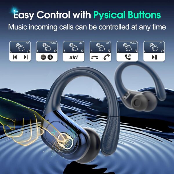 Wireless Earbuds 75hrs Bluetooth 5.3 Headphone Sport, 2024 Bluetooth Earbuds Stereo Deep Bass Over Ear Bud with Earhooks, ENC Noise Cancelling Mic, IPX7 Waterproof Earphone, Royal Blue - Image 7