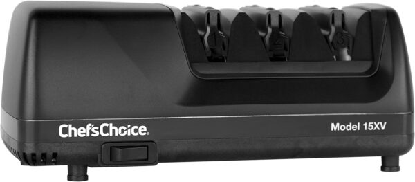 Chef’sChoice 15XV Professional Electric Knife Sharpener With 100-Percent Diamond Abrasives And Precision Angle Guides For Straight Edge and Serrated Knives, 3-Stage, Black