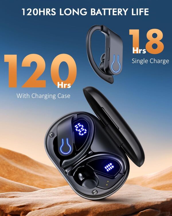 Wireless Bluetooth Earbuds 120H Playtime Bluetooth 5.3 Ear Buds for Sports, Hi-fi Stereo Earphones with LED Display Charging Case, Headphones for Running/Workout Audifonos Bluetooth inalambricos - Image 2