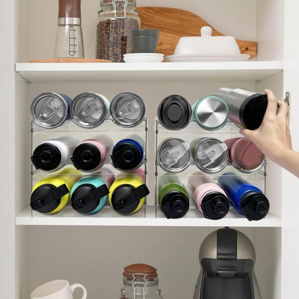 4 Pack Water Bottle Organizer, Stackable Kitchen Pantry Organization and Storage Shelf, Plastic Bottle Holder for Fridge Kitchen Cabinet Organizer and Storage, Tumbler Mug Cup Organizer - Image 4