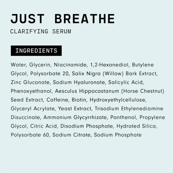 Versed Just Breathe Clarifying Facial Serum - Blend of Antioxidants, Niacinamide, White Willow and Zinc Helps Reduce Blemishes, Decongest Pores and Soothe Redness - Vegan Acne Serum (1 fl oz) - Image 8