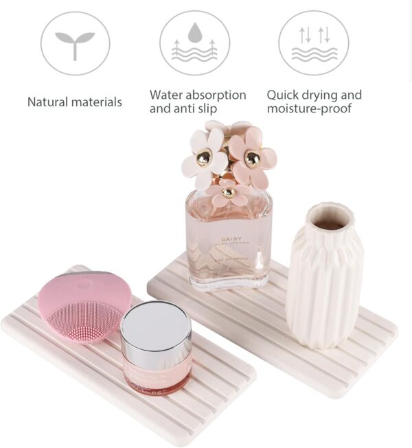 2 PCS Water Absorbent Diatomite Coasters Rectangle, Grooved Design, Water Absorbing Stone Used for Hand Soaps & Plants & toiletries in The Modern Home - Image 2