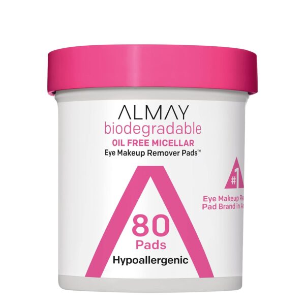 Almay Biodegradable Makeup Remover Pads, Micellar Gentle, Hypoallergenic, Fragrance-Free, Dermatologist & Ophthalmologist Tested, 80 count (Pack of 1)