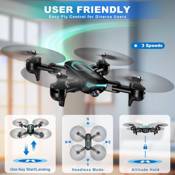 REDRIE Drone with Camera - Foldable Drone for Kids Adults with 1080P FPV Camera, Upgrade Altitude Hold, Gestures Selfie, Waypoint Fly, Headless Mode, 3D Flip, One Key Start, 3 Speed Mode, Circle Fly, 2 Batteries - Image 3