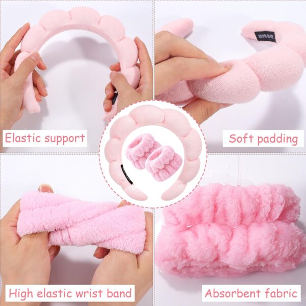 Zkptops Spa Headband for Washing Face Wristband Sponge Makeup Skincare Headband Terry Cloth Bubble Soft Get Ready Hairband for Women Girl Puffy Padded Headwear Non Slip Thick Hair Accessory(Pink) - Image 5