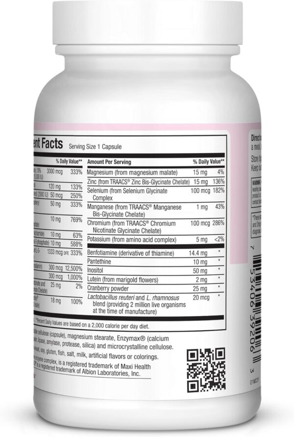 Women's Daily Multivitamin Once Daily Biotin, Vitamins A B C D E, Calcium, Zinc, Lutein, Magnesium, Folic Acid and More. Natural, Non-GMO, Gluten Free & Dairy Free Kosher (60 Count) - Image 3