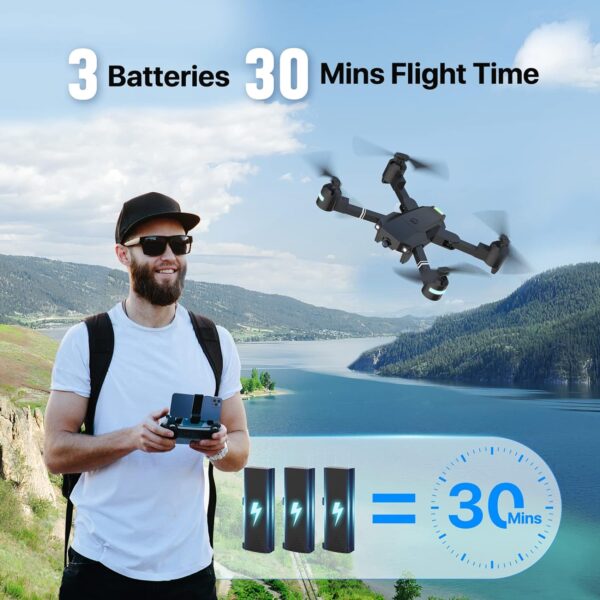 ATTOP Drone with Camera for Adults&Kids, Foldable 1080P FPV 120°FOV Drone w/3 Batteries 30 Mins Flight Time, Drone for kids 8-12 w/Carrying Case, VR Mode, Voice&Gesture Control, 1-key Return, 3D Flip - Image 5