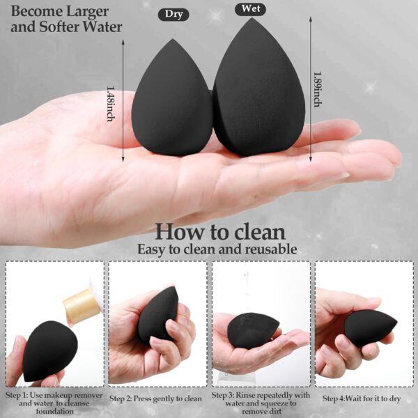 14 Pcs Makeup Sponge Set, Beauty Sponges Blender with 4 Pcs Powder Puff and 4 Pcs Mini Make up Sponges for Liquid,Foundation,Powder,Concealer,Cream (Black) - Image 7