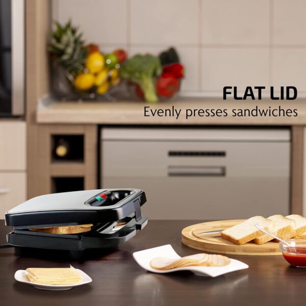 OVENTE Electric Sandwich Maker with Non-Stick Plates, Indicator Lights, Cool Touch Handle, Easy to Clean and Store, Perfect for Cooking Breakfast, Grilled Cheese, Tuna Melts and Snacks, Black GPS401B - Image 5