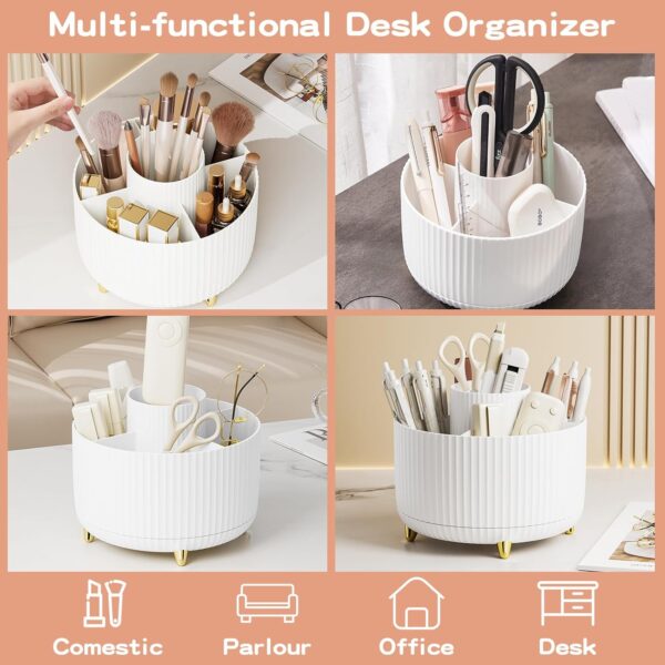 360° Rotate Makeup Brush Holder Organizer, Makeup Organizers Countertop, Makeup organization and Skincare Storage for Vanity, Desktop, Bathroom (White) - Image 3