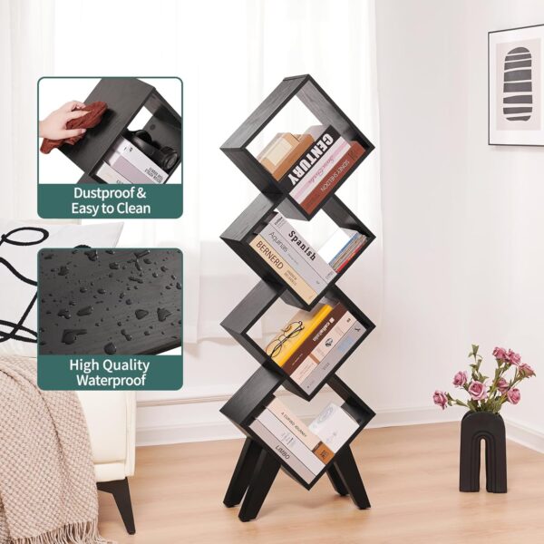 Yoobure Black Bookshelf - Small Book Shelf, 4-Tier Tall Bookcases Book Organizer, Industrial Bookshelves Floor Standing for CDs/Books in Small Spaces, Bedroom, Living Room, Home Office - Image 4