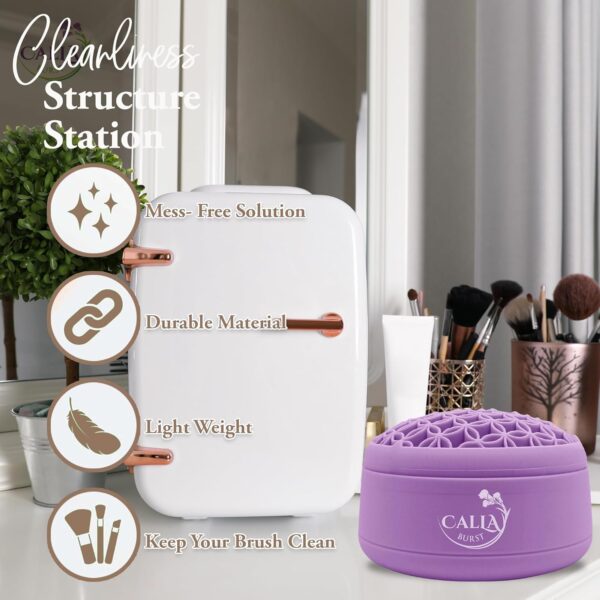 3 in 1 Silicone Makeup Brush Cleaner - Make up Brush Cleaner Mat with Makeup Brush Drying Rack & Brush Organizer, Silicone Washing Tool Cleaning Bowl for Beauty Cosmetic Brushes (Purple) - Image 3