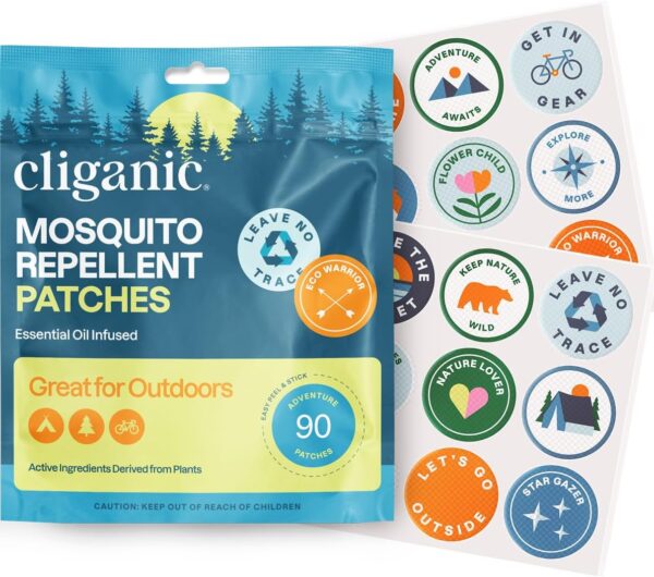 Cliganic Mosquito Repellent Stickers (90 Pack) - Camping Patches for Kids & Adults, Natural DEET-Free, Essential Oil Infused