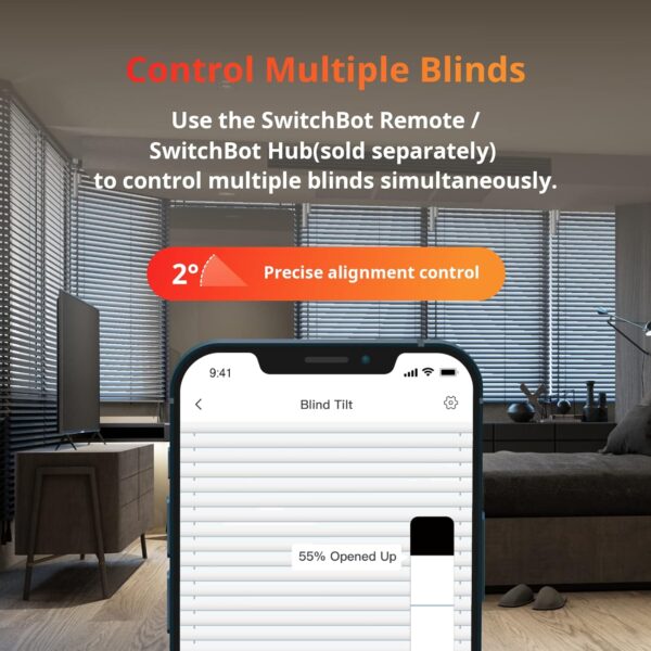 SwitchBot Blind Tilt Motorized Blinds - Smart Electric Blinds with Bluetooth Remote Control, Solar Powered, Light Sensing Control, Add Hub Mini to Make it Compatible with Alexa & Google Home - Image 5