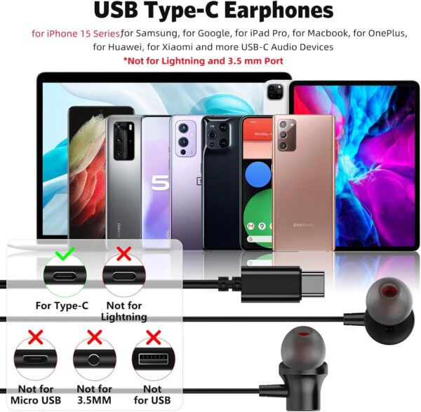 USB C Headphone,COOYA Type C Earphones Wired Earbuds Magnetic Bass Noise Canceling in-Ear Headset+Mic for iPhone 16 15 Pro Max iPad 10 Pixel 9 8a Samsung Galaxy S24 Ultra S23 S22 A54 for OnePlus 12 11 - Image 2