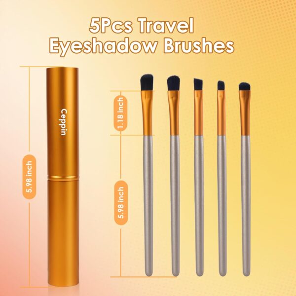 5Pcs Eyeshadow Brush Set, Portable Eye brushes, Premium Travel Eye Makeup Brush, Eyeliner Brush (Golden) - Image 4