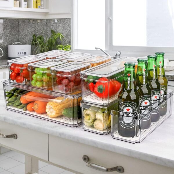 10 Pack Refrigerator Pantry Organizer Bins, Stackable Fridge Organizer Bins with Lids, Clear Plastic Food Storage Bins for Kitchen, Countertops, Cabinets, Fridge, Drinks, Fruits, Vegetable, Cereals - Image 8