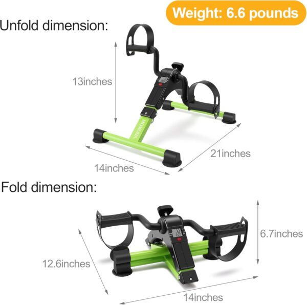 Under Desk Bike Pedal Exerciser Mini Bike for Leg/Arm Pedal Exerciser Foldable Peddler with LCD Display for Home/Office - Image 8