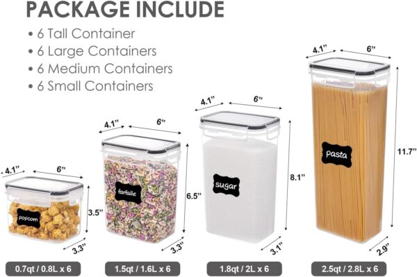 Airtight Food Storage Containers with Lids, Vtopmart 24 pcs Plastic Kitchen and Pantry Organization Canisters for Cereal, Dry Food, Flour and Sugar, BPA Free, Includes 24 Labels，Black - Image 2