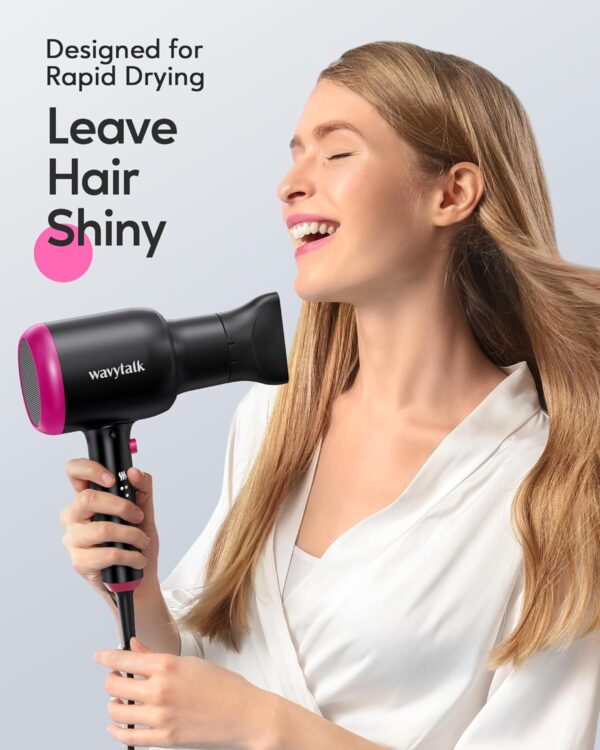 Wavytalk Professional Hair Dryer with Diffuser, 1875W Blow Dryer Ionic Hair Dryer for Women with Constant Temperature, Hair Dryer with Ceramic Technology Fasting Drying Light and Quiet, Black - Image 2