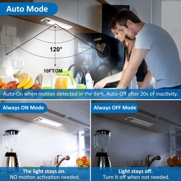 30-LED Motion Sensor Under Cabinet Lights, Magnetic Rechargeable Under Counter Closet Light, Wireless Night Light Bar Stick-On, 2-Pack, Cool White - Image 8