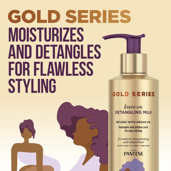 Pantene Gold Series Detangling Milk Hair Treatment for Curly Hair, Natural and Textured Hair, 7.6 Fl Oz Leave-On Hair Detangler Infused with Rich Argan Oil, Dye and Sulfate Free Formula - Image 2