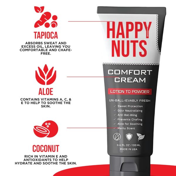 HAPPY NUTS Comfort Cream Deodorant For Men: Anti-Chafing Sweat Defense, Odor Control, Aluminum-Free Mens Deodorant & Hygiene Products for Men's Private Parts 3.4 oz.(1 Pack, Original) - Image 4