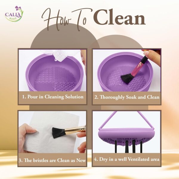 3 in 1 Silicone Makeup Brush Cleaner - Make up Brush Cleaner Mat with Makeup Brush Drying Rack & Brush Organizer, Silicone Washing Tool Cleaning Bowl for Beauty Cosmetic Brushes (Purple) - Image 7