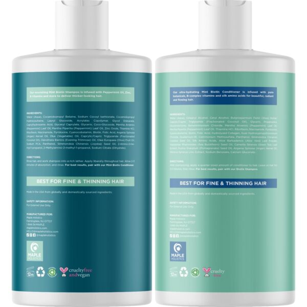 Volumizing Biotin Shampoo and Conditioner Set - Sulfate Free Shampoo and Conditioner for Dry Damaged Hair Care - Thinning Hair Shampoo and Conditioner with Nourishing Biotin and Argan Oil (Mint) - Image 4