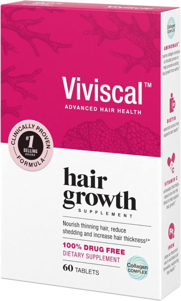 Viviscal Hair Growth Supplements for Women to Grow Thicker, Fuller Hair, Clinically Proven with Proprietary Collagen Complex, 60 Count (Pack of 1), 1 Month Supply - Image 12