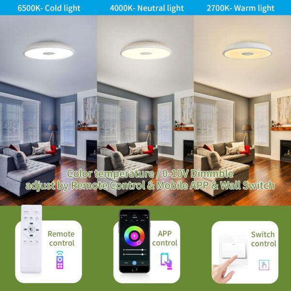 Smart Waterproof LED Ceiling Light Fixture,11 inch 18W,with Bluetooth Speaker,RGB Color Changing function-2700k-6500k Dimmable Lamp,Tuya Application Control-Compatible with Alexa Google Home - Image 5