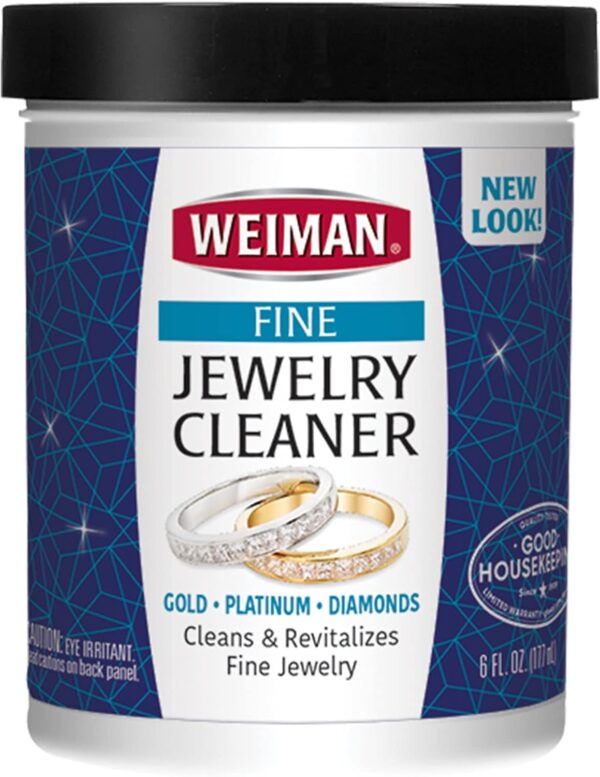 Weiman Fine Jewelry Cleaner Liquid with Cleaning Brush – Restores Shine & Brilliance to Gold, Platinum, Precious Gemstones & Diamond Jewelry, 6 Oz