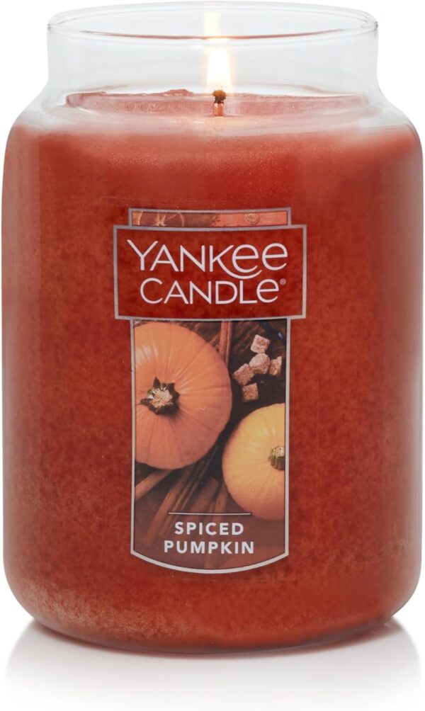 Yankee Candle Darice Candle Spiced Pumpkin Scented, 22oz Single Wick, Over 110 Hours of Burn Time, Perfect Accent for Fall Decor, Classic Large Jar, Peach - Image 2