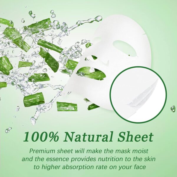 Aloe Vera Soothing Mask Hydrating Face Masks Skincare Moisturizing Facial Sheet Mask Skin care for Dry, Oily, Sensitive Skin Face Mask for Acne, Sun Care, Calming, 25ml/0.88oz, Pack of 10 - Image 3