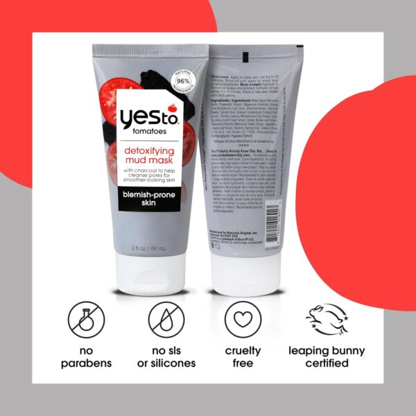 Yes To Tomatoes Clear Skin Detoxifying Charcoal Mud Mask For Acne Prone Skin Draw Out Impurities And Prevent Breakouts Contains Salicylic Acid 96 Natural Ingredients, Red, Tomato, 2.006 Fl Oz - Image 3