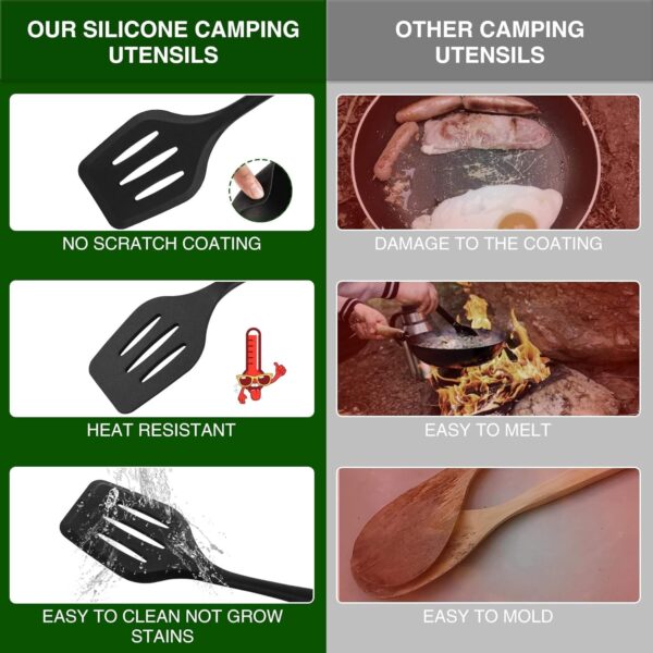 Camping Essentials Cookware Cooking Utensils Set - Camping Kitchen Utensils, Portable Outdoor Accessories, Stainless Steel & Silicone, Camping Gear Equipment for RV Picnic Grill - Image 3