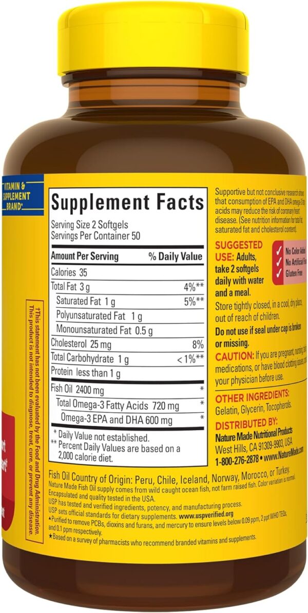 Nature Made Fish Oil 1200 mg Softgels, Fish Oil Supplements, Omega 3 Fish Oil for Healthy Heart Support, Omega 3 Supplement with 100 Softgels, 50 Day Supply - Image 7