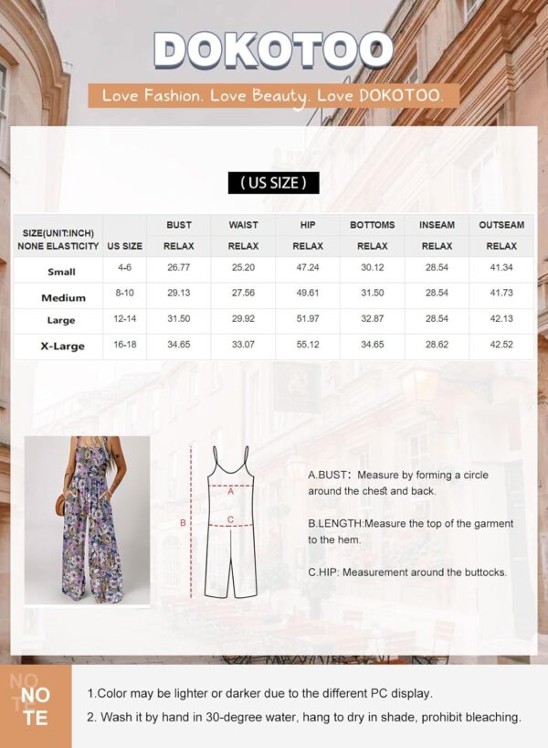 Dokotoo Women's Casual Loose Overalls Jumpsuits One Piece Sleeveless Printed Wide Leg Long Pant Rompers With Pockets - Image 4