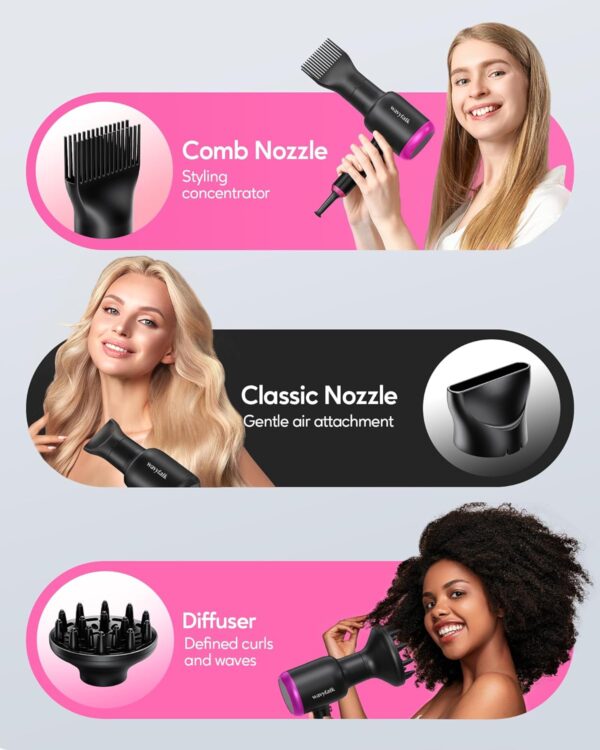 Wavytalk Professional Hair Dryer with Diffuser, 1875W Blow Dryer Ionic Hair Dryer for Women with Constant Temperature, Hair Dryer with Ceramic Technology Fasting Drying Light and Quiet, Black - Image 4