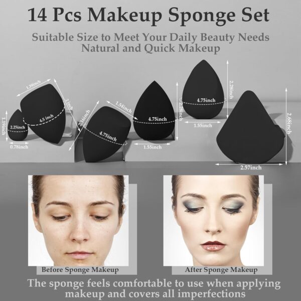 14 Pcs Makeup Sponge Set, Beauty Sponges Blender with 4 Pcs Powder Puff and 4 Pcs Mini Make up Sponges for Liquid,Foundation,Powder,Concealer,Cream (Black) - Image 3