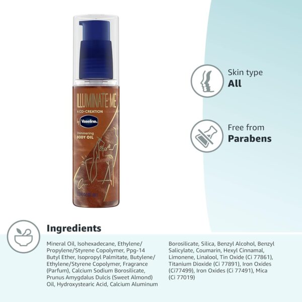 Vaseline Illuminate Me Shimmering Body Oil Created for Melanin Rich Skin, Illuminates Skin with Finishing Touch of Shimmer for Glowing Skin 3.3 oz - Image 11