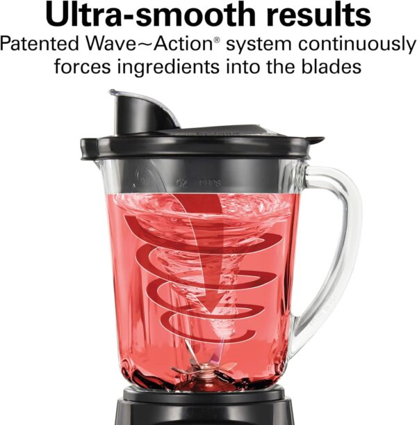 Hamilton Beach Power Elite Wave Action Blender For Shakes and Smoothies, 40 Oz Glass Jar, 12 Functions Including Puree, Crush Ice, Stainless Steel Ice Sabre Blades, 700 Watts, Black (58148A) - Image 3