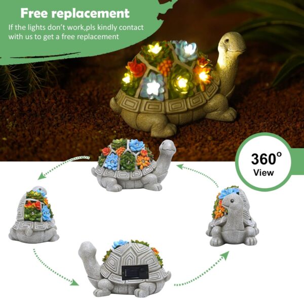 Nacome Solar Garden Outdoor Statues Turtle with Succulent and 7 LED Lights - Lawn Decor Tortoise Statue for Patio, Balcony, Yard Ornament - Unique Housewarming Gifts - Image 3