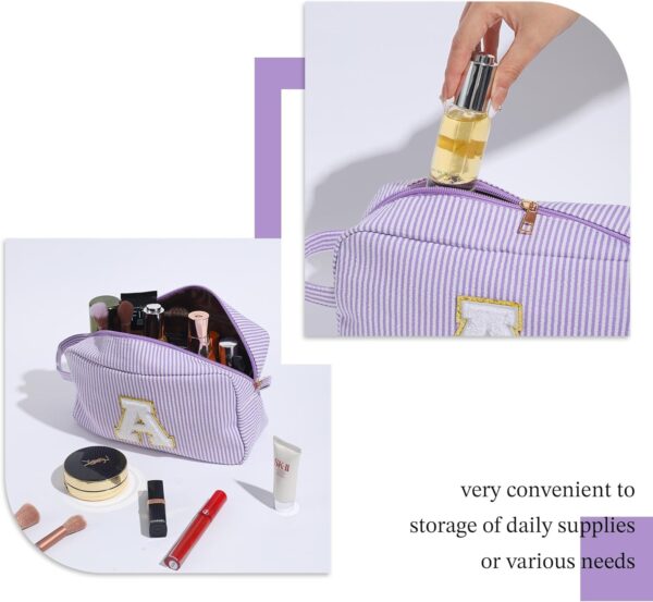 YOOLIFE Makeup Bag - Initial Makeup Bag Cosmetic Bag, Monogram Initial Makeup Bags, Cosmetic Bag, Make Up Bag, Travel Cute Makeup Pouch Makeup Case, Personalized Purple Makeup Bags for Women L - Image 4