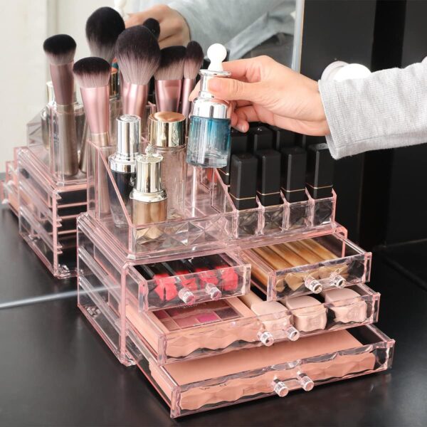 ZHIAI Makeup Organizer, Makeup Storage Organizer with Drawers, Easy Storage for Beauty Products Brushes 14 lipstick Compartments Cosmetic Display Cases for Dressers, Bathrooms and Jewelry Organizers - Image 5