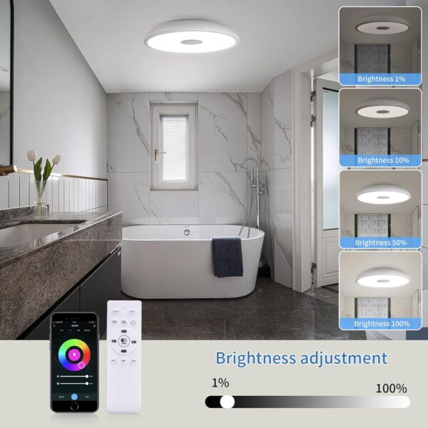 Smart Waterproof LED Ceiling Light Fixture,11 inch 18W,with Bluetooth Speaker,RGB Color Changing function-2700k-6500k Dimmable Lamp,Tuya Application Control-Compatible with Alexa Google Home - Image 4